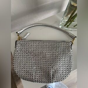 clare v petit moyen metallic silver woven
